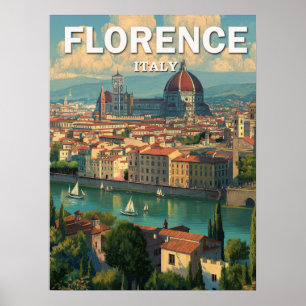 Poster Vintage Florence Italie Skyline Travel