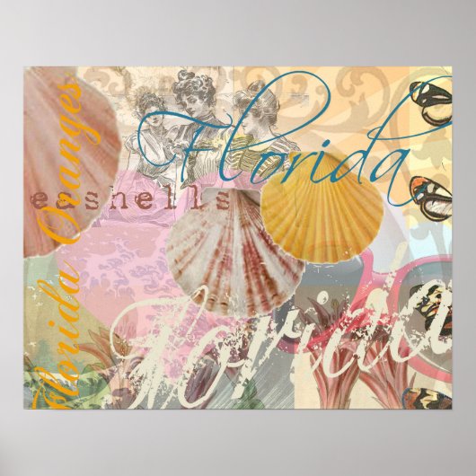Poster Vintage Florida Travel Beach Shells Collage (Devant)