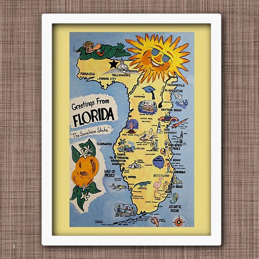 Poster Vintage Floride salutations carte de tourisme