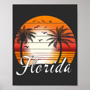 Poster Vintage Floride USA Palm Trees Summer Beach
