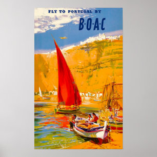 Poster Vintage Fly To Portugal By B.O.A.C  Frank Wootton