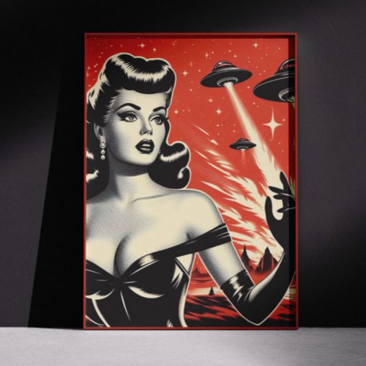 Poster Vintage Flying Saucers Pin-up