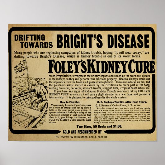 Poster Vintage Foley's Kidney Cure Brights Disease Print (Devant)
