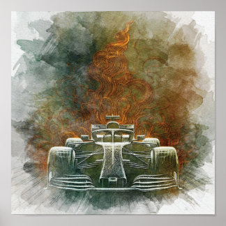 Poster Vintage formulavClassic Race Car in Motion