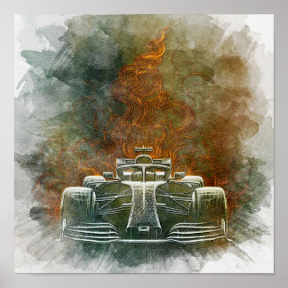 Poster Vintage formulavClassic Race Car in Motion