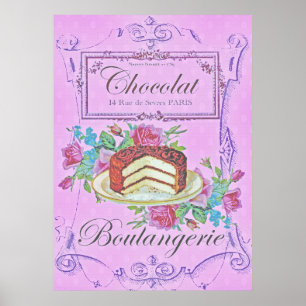 Poster Vintage Français boulangerie Chocolate Cake Advert