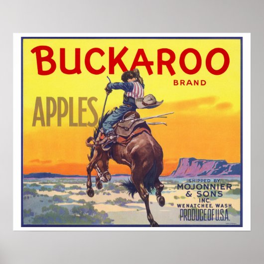Poster Vintage Fruit Crate Étiquette Art, Pommes Buckaroo (Devant)