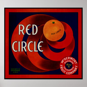 Poster Vintage Fruit Crate Étiquette Art Rouge Cercle Ora