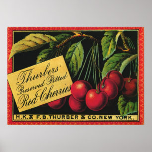 Poster Vintage Fruit Crate Étiquette Art, Thurber Cherrie