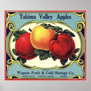 Poster Vintage Fruit Crate Étiquette Art Yakima Valley Po