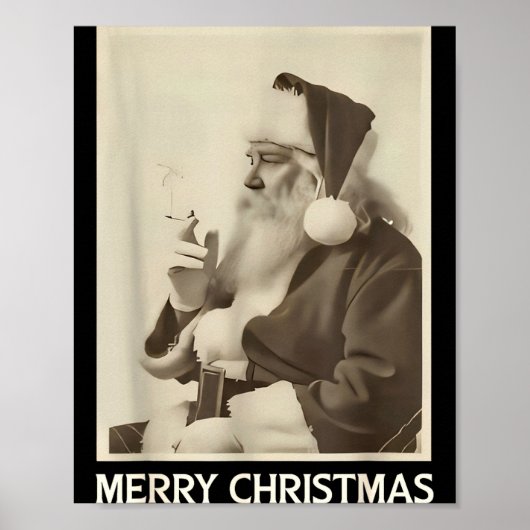 Poster Vintage Funny Smoking Santa Claus Christmas Merry (Devant)