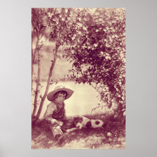 Poster vintage Garçon avec chien au repos (Devant)