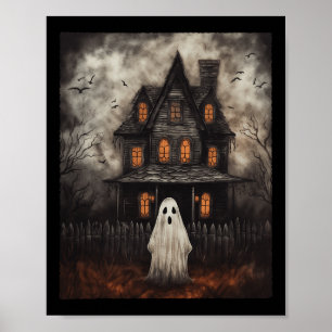 Poster Vintage Ghost Haunted House Midnight Halloween Gho