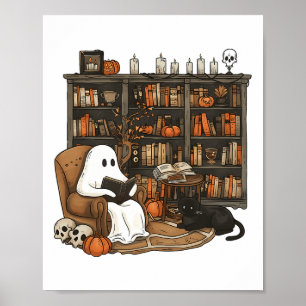 Poster Vintage Ghost Lecture Livre Lovers Bibliothèque Ha