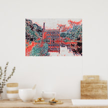 Vintage Gibson Mill Red Impressionist Sketch