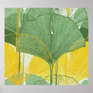 Poster Vintage Ginkgo Biloba : Feuilles tropicaux