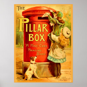 Poster Vintage Girls Red Pillar Box Mail Postcard Art