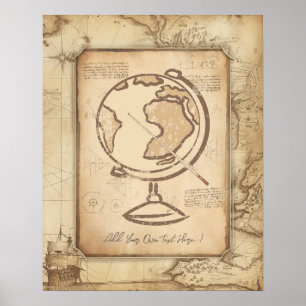 Poster Vintage Globe. Géographie et histoire Cadeau de l'