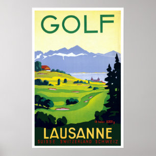 Poster Vintage Golf Lausanne Suisse Travel