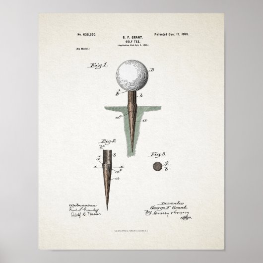 Poster vintage Golf Tee Patent 1899 (Devant)