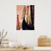Poster Vintage Gondolas Grand Canal Venise Italie Voyage (Cuisine)