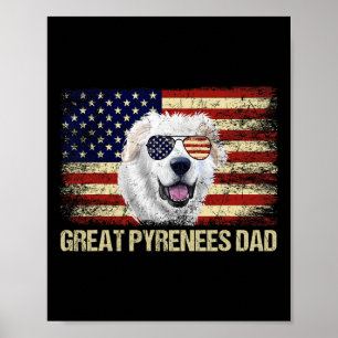 Poster Vintage Grand Pyrénées Papa Américain Drapeau Usa 