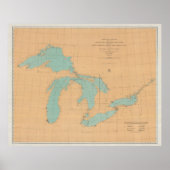Poster Vintage Great Lakes Map (1915) (Devant)