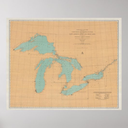 Poster Vintage Great Lakes Map (1915) (Devant)