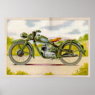 Poster Vintage Green Motorcycle Print
