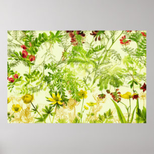 Poster Vintage Green Woodland Feuille  botanique Fleur sa