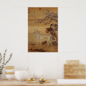 Poster Vintage Greyhound Blanc Sous les Fleurs (Cuisine)