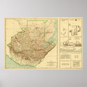 Poster Vintage Guatemala Map (1883)