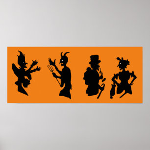 Poster Vintage Halloween Demon Devil Silhouettes