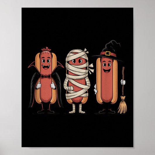 Poster Vintage Halloween Hotdog Vampire sorcière maman (Devant)