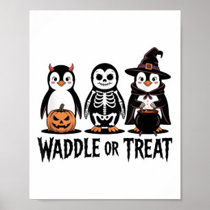 Poster Vintage Halloween Penguin Trick Ou Waddle Éffrayan
