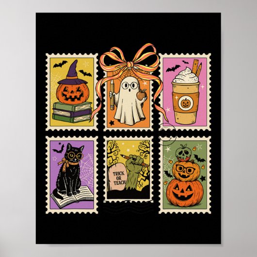 Poster Vintage Halloween Postage Timbre enseignant Coupe (Devant)