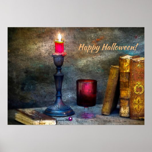 Poster Vintage Halloween Red Candle & vieux livres (Devant)
