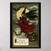 Poster Vintage Halloween sorcière Broomstick avec chat (Devant)