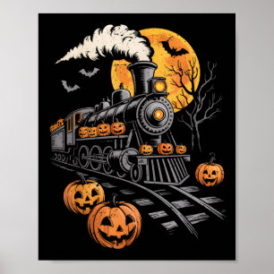 Poster Vintage Halloween Train Jack-o'-lantern Citrouille