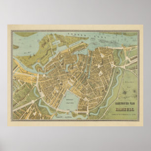 Poster Vintage Hamburg Germany Map (1854)