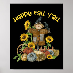 Poster Vintage Happy Fall Y'all Scarecrow Thanksgiving Ha