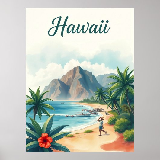 Poster Vintage Hawaii Travel Illustration (Devant)