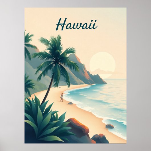 Poster Vintage Hawaii Travel Illustration (Devant)