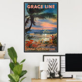 Poster Vintage Hawaii, USA - (Bureau à domicile)