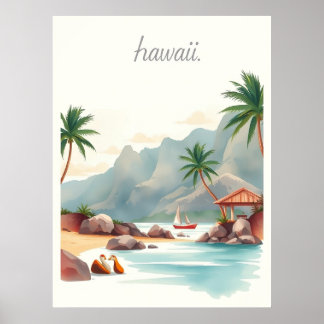 Poster Vintage Hawaii Watercolor Travel Illustration