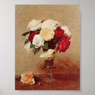 Poster Vintage Henri Latour Roses dans un verre empaillé