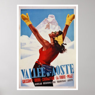 Poster Vintage hiver randonnée Alpes italiennes Voyage