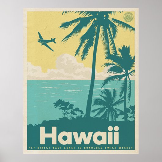 Poster vintage Honolulu Aviation Travel (Devant)