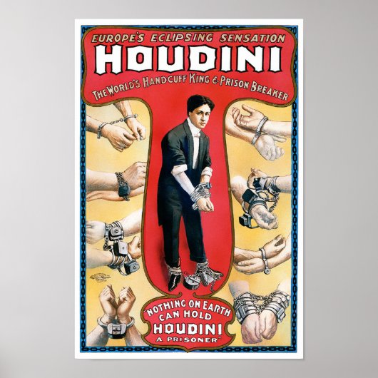 Poster vintage Houdini 1909 restauré (Devant)