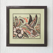 Poster Vintage Hummingbird & Blooms Art
